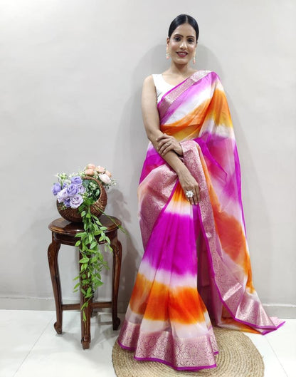 Rani Pink Organza Printed Saree