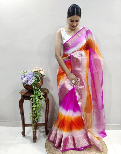Rani Pink Organza Printed Saree
