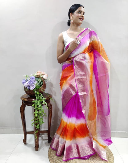 Rani Pink Organza Printed Saree