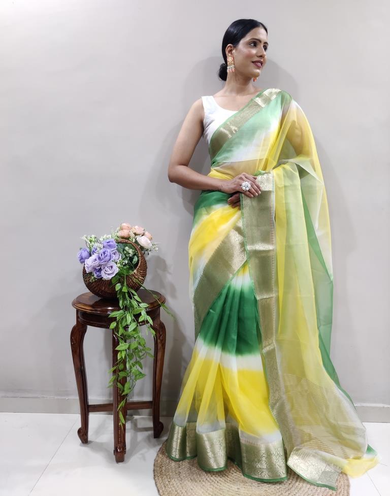 Green Organza Printed Saree