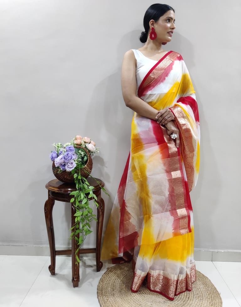 Red Organza Printed Saree