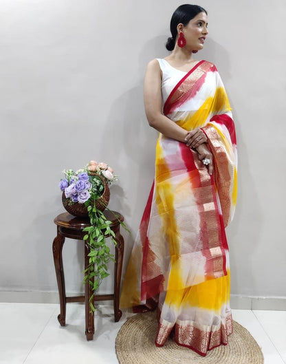 Red Organza Printed Saree