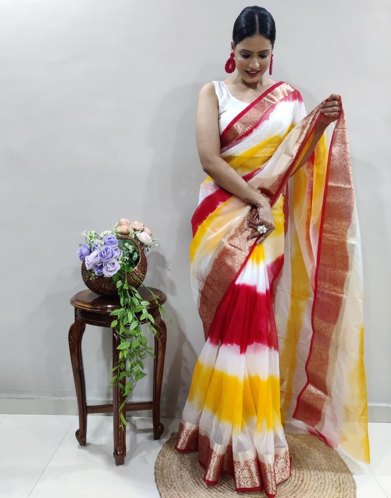 Red Organza Printed Saree