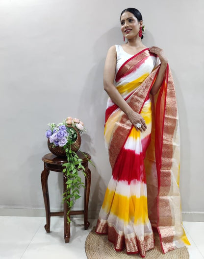 Red Organza Printed Saree