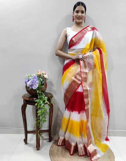 Red Organza Printed Saree