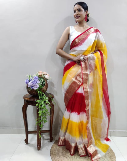 Red Organza Printed Saree