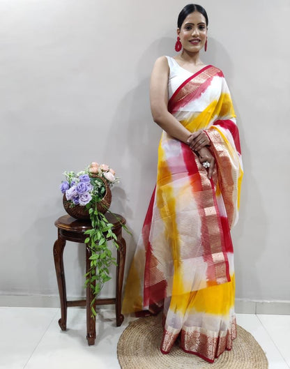 Red Organza Printed Saree