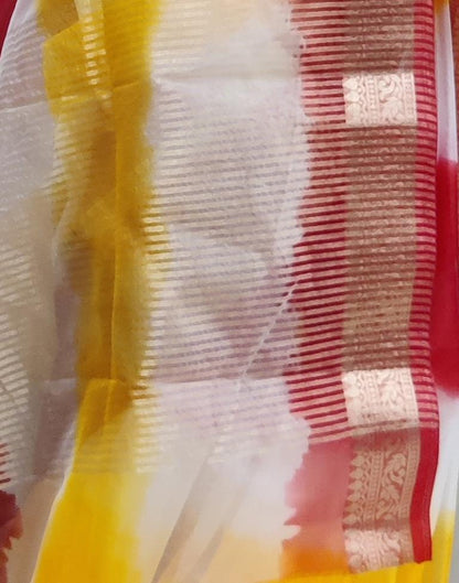 Red Organza Printed Saree