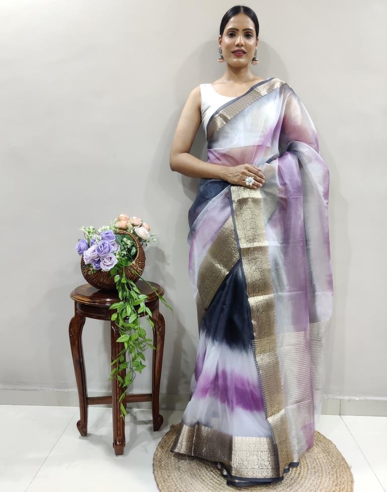 Purple Organza Printed Saree