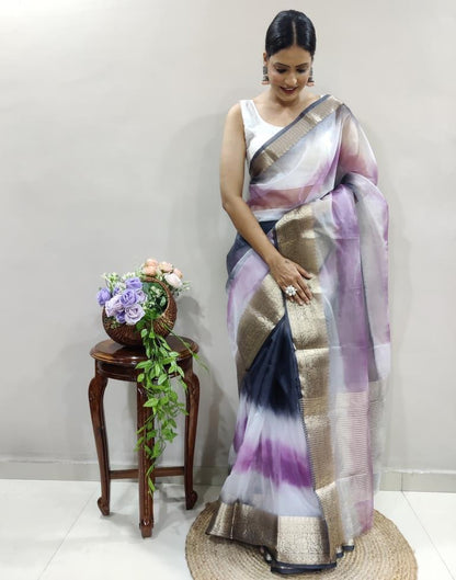 Purple Organza Printed Saree