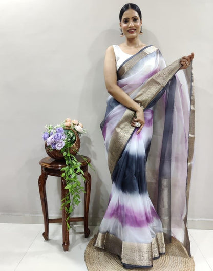 Purple Organza Printed Saree