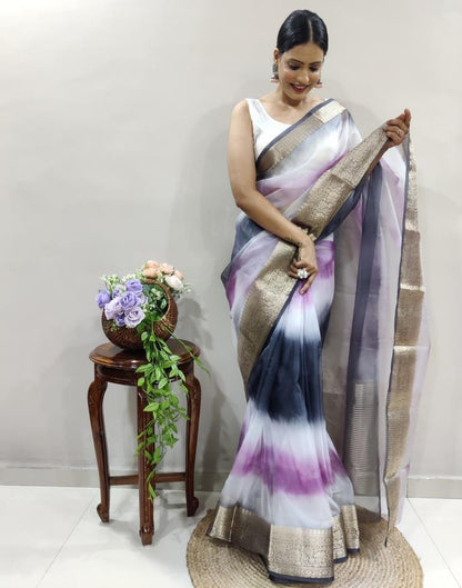 Purple Organza Printed Saree