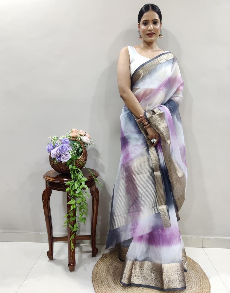 Purple Organza Printed Saree