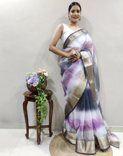 Purple Organza Printed Saree