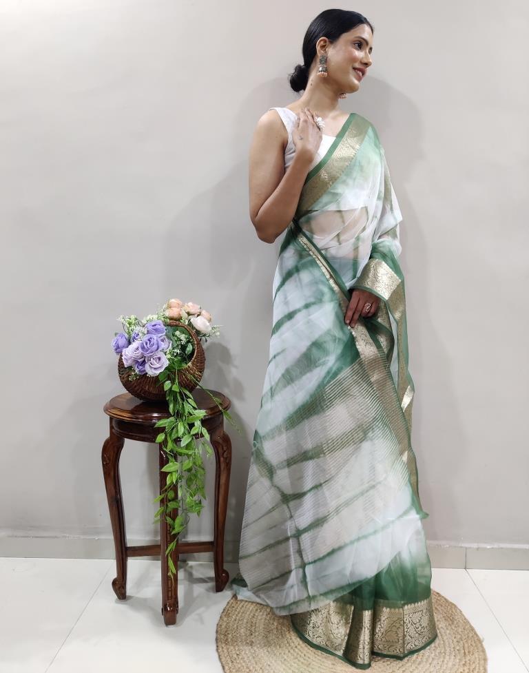 Green Organza Printed Saree