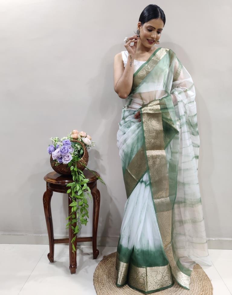 Green Organza Printed Saree