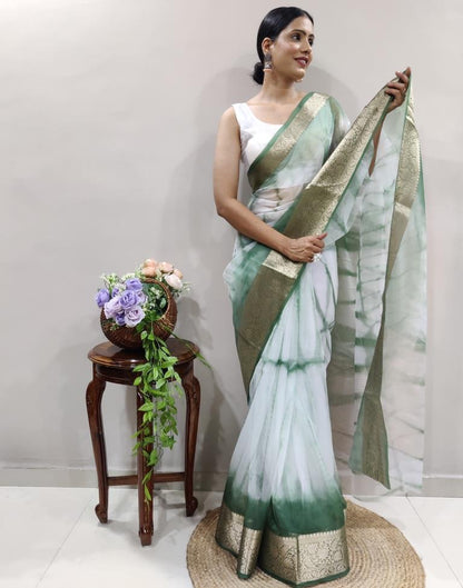 Green Organza Printed Saree