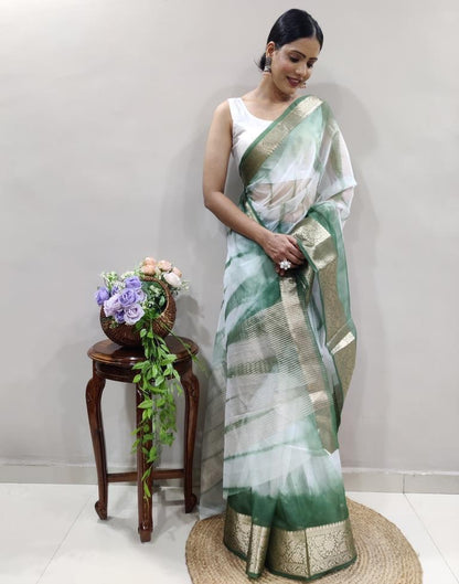 Green Organza Printed Saree