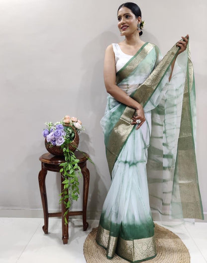 Green Organza Printed Saree