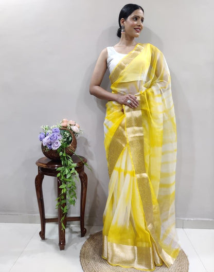 Yellow Organza Printed Saree