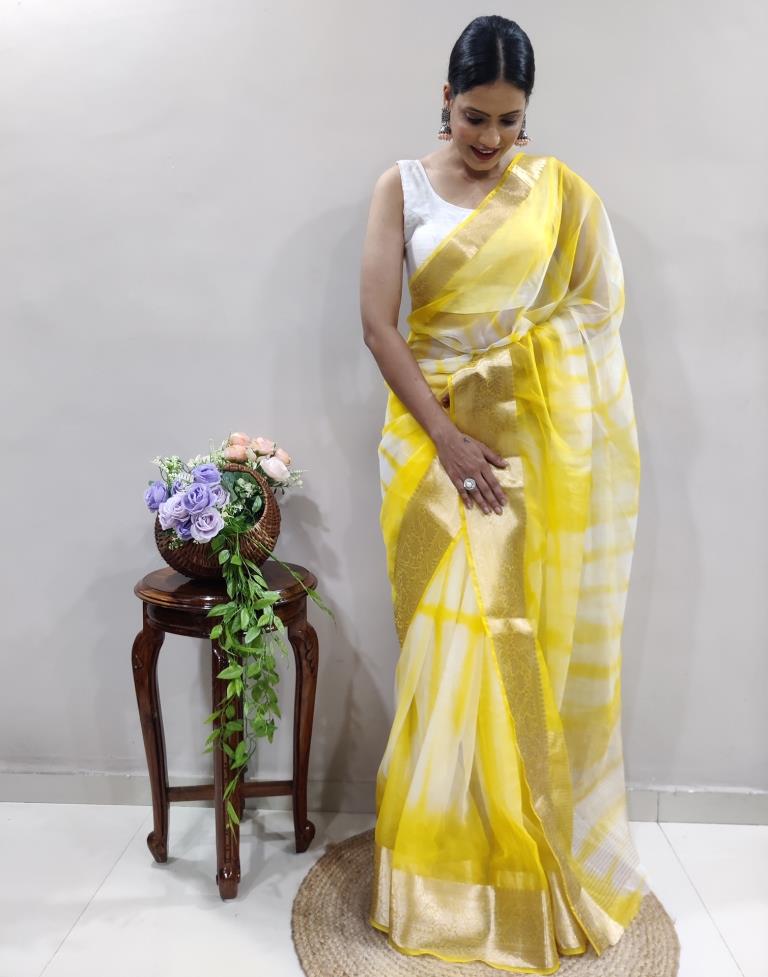 Yellow Organza Printed Saree