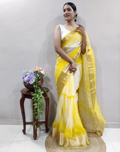 Yellow Organza Printed Saree