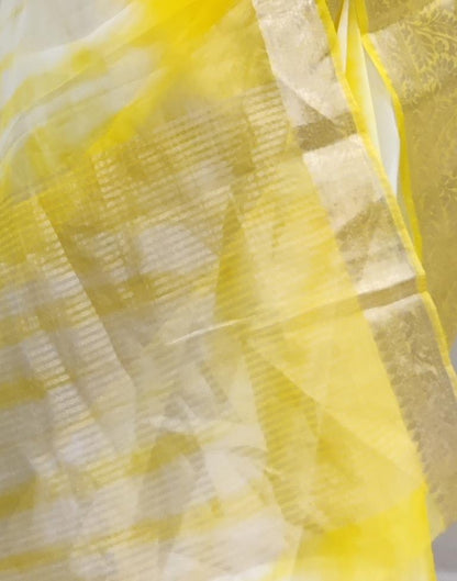 Yellow Organza Printed Saree