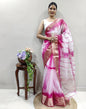 Rani Pink Organza Printed Saree