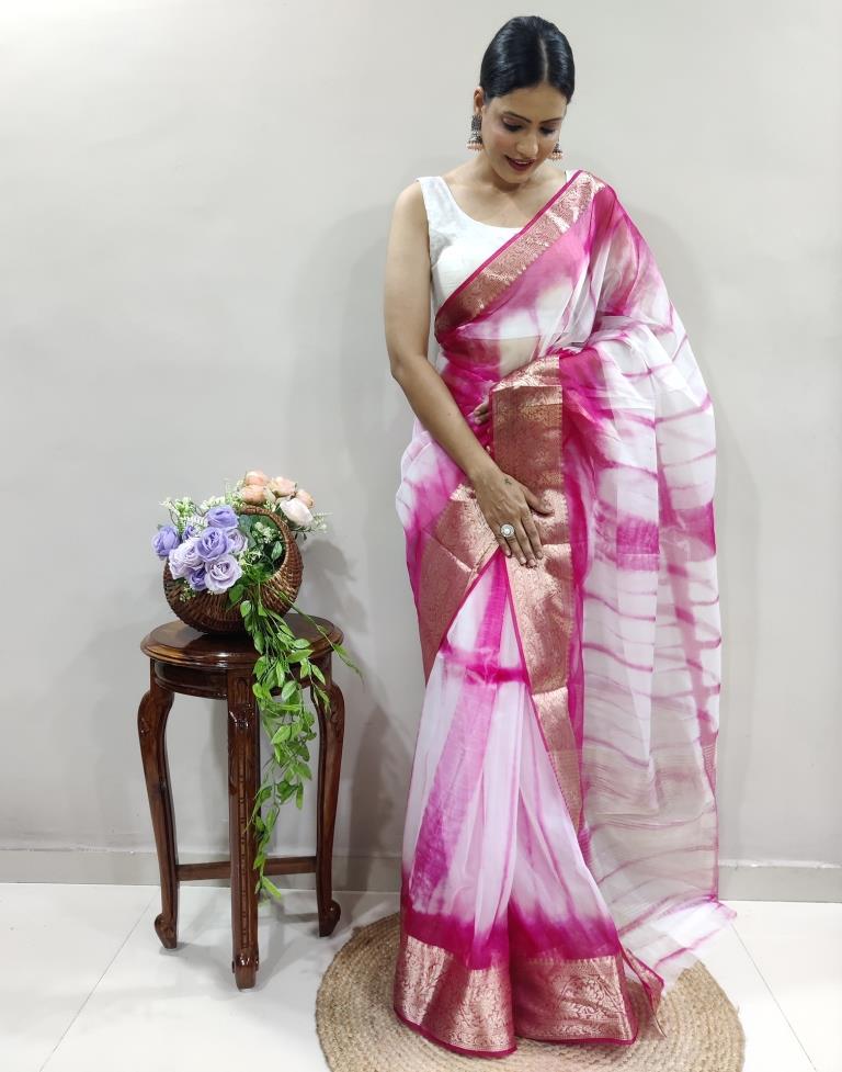 Rani Pink Organza Printed Saree