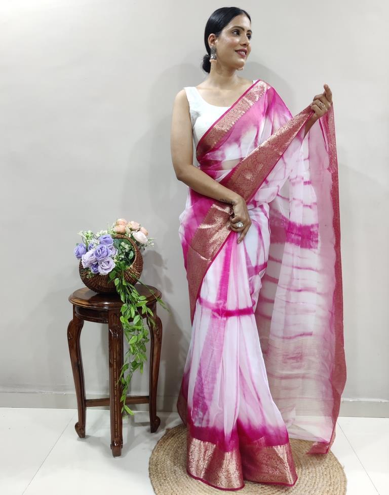 Rani Pink Organza Printed Saree