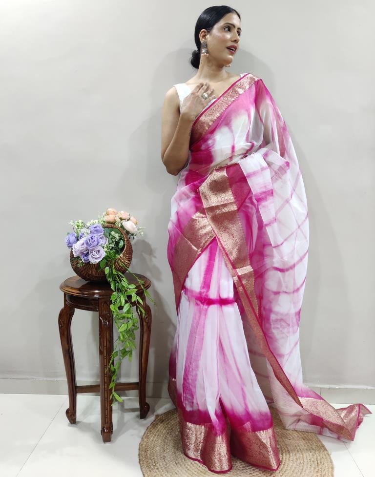 Rani Pink Organza Printed Saree