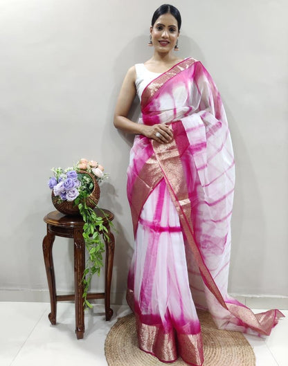 Rani Pink Organza Printed Saree