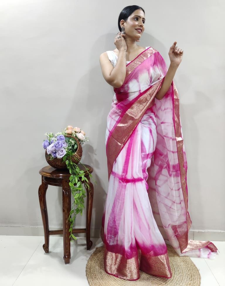 Rani Pink Organza Printed Saree
