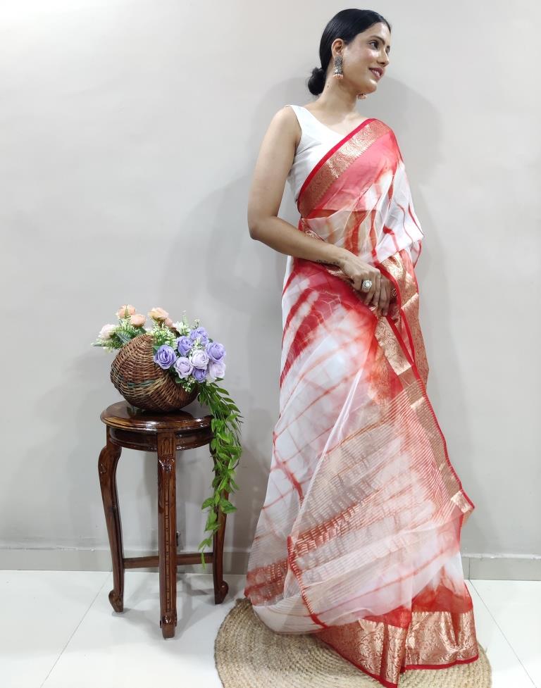 Red Organza Printed Saree