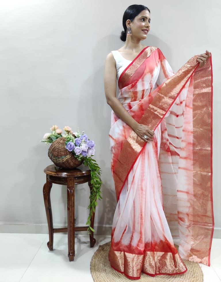 Red Organza Printed Saree