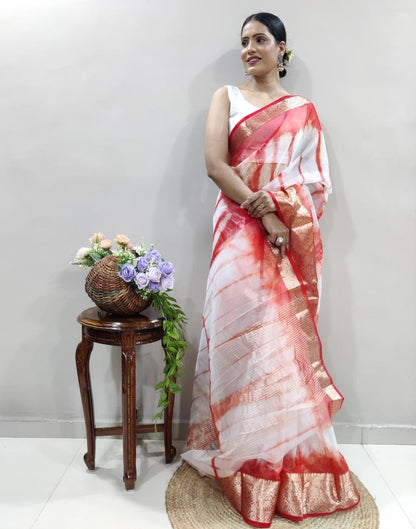 Red Organza Printed Saree