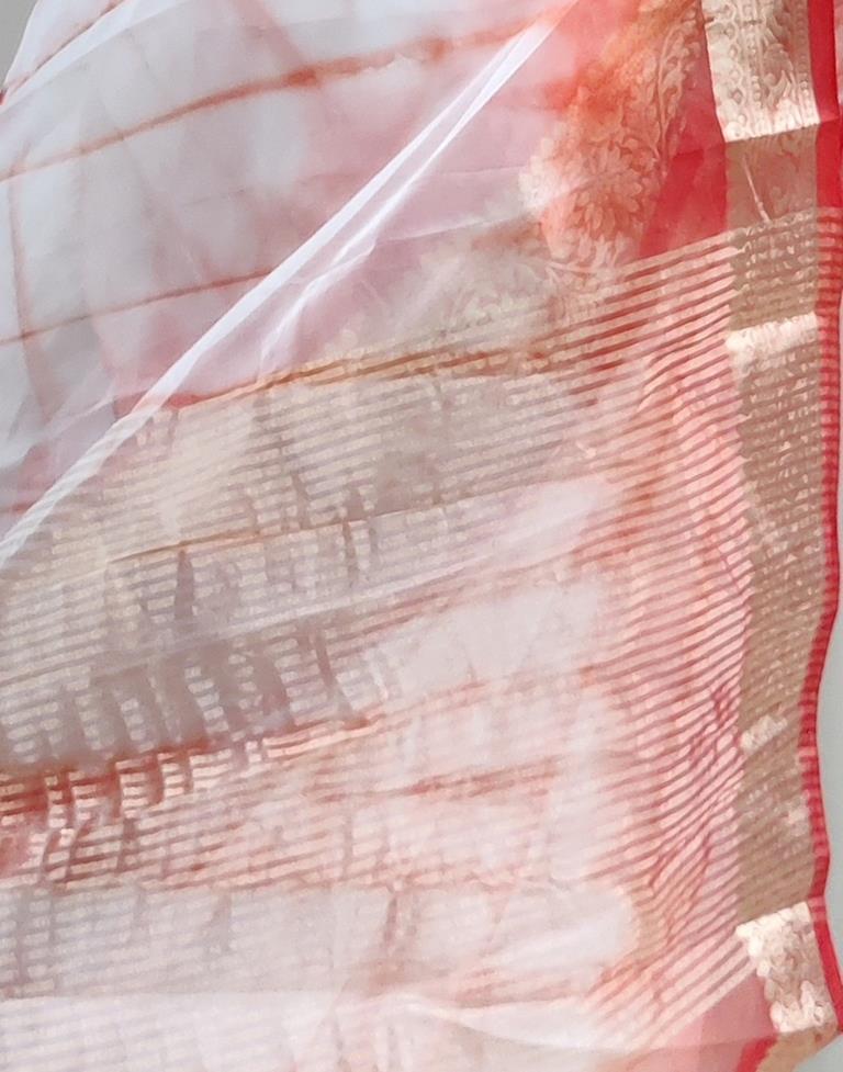 Red Organza Printed Saree