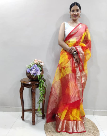 Red Organza Printed Saree
