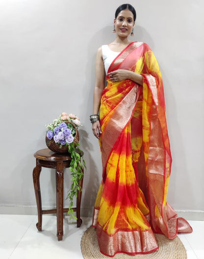 Red Organza Printed Saree