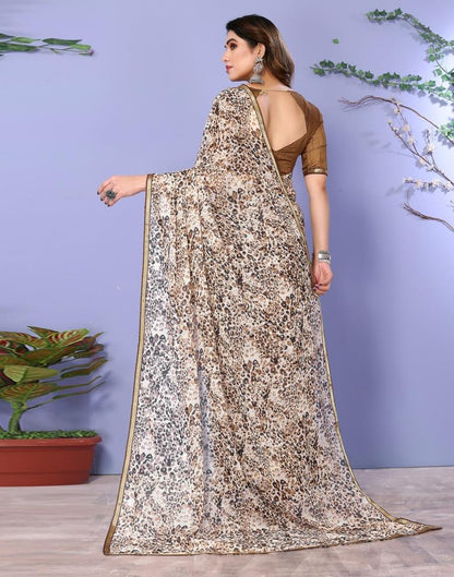 Light Brown Chiffon Animal Printed Saree