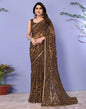 Dark Brown Chiffon Animal Printed Saree