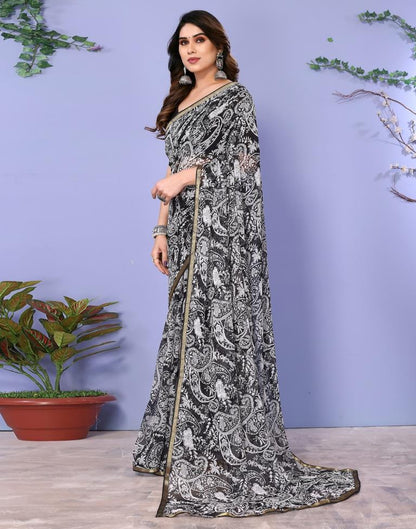 Black Chiffon Printed Saree