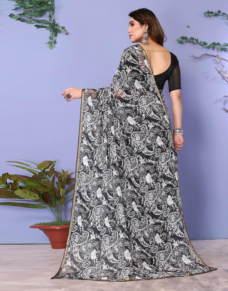 Black Chiffon Printed Saree