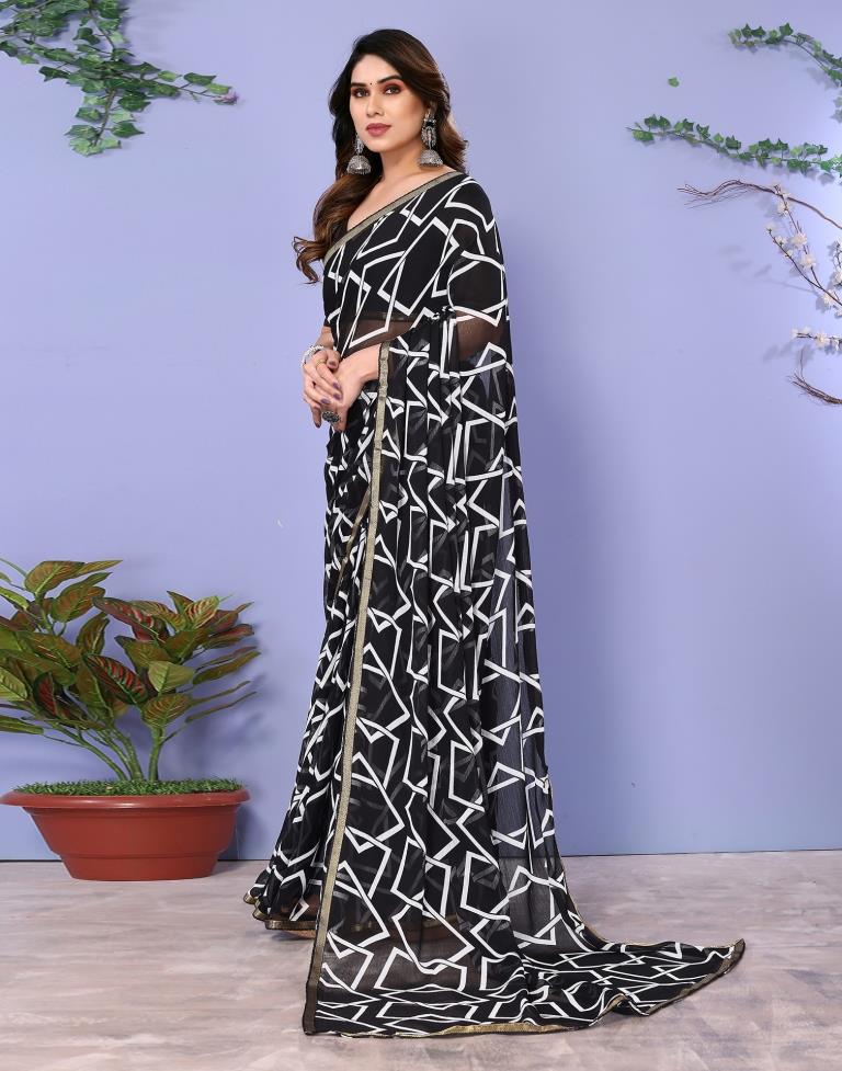 Black Chiffon Printed Saree