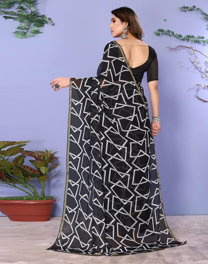 Black Chiffon Printed Saree