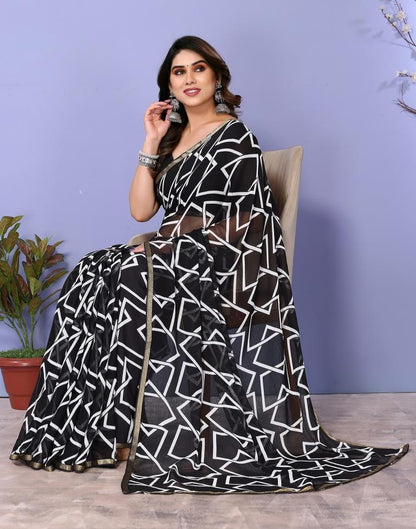 Black Chiffon Printed Saree