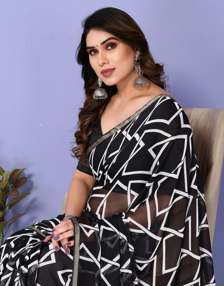 Black Chiffon Printed Saree