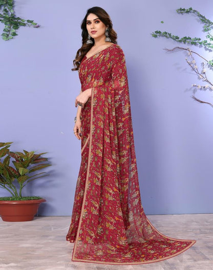 Maroon Chiffon Printed Saree