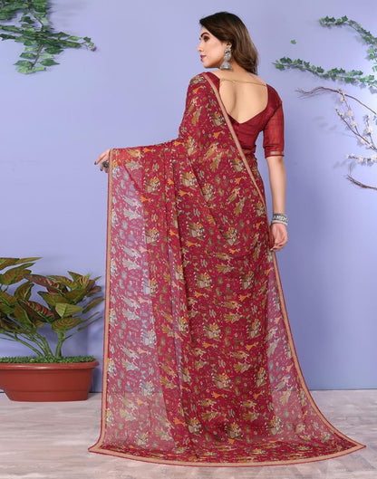 Maroon Chiffon Printed Saree