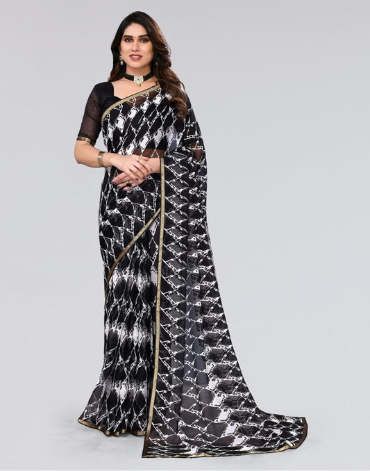 Black Printed Chiffon Saree